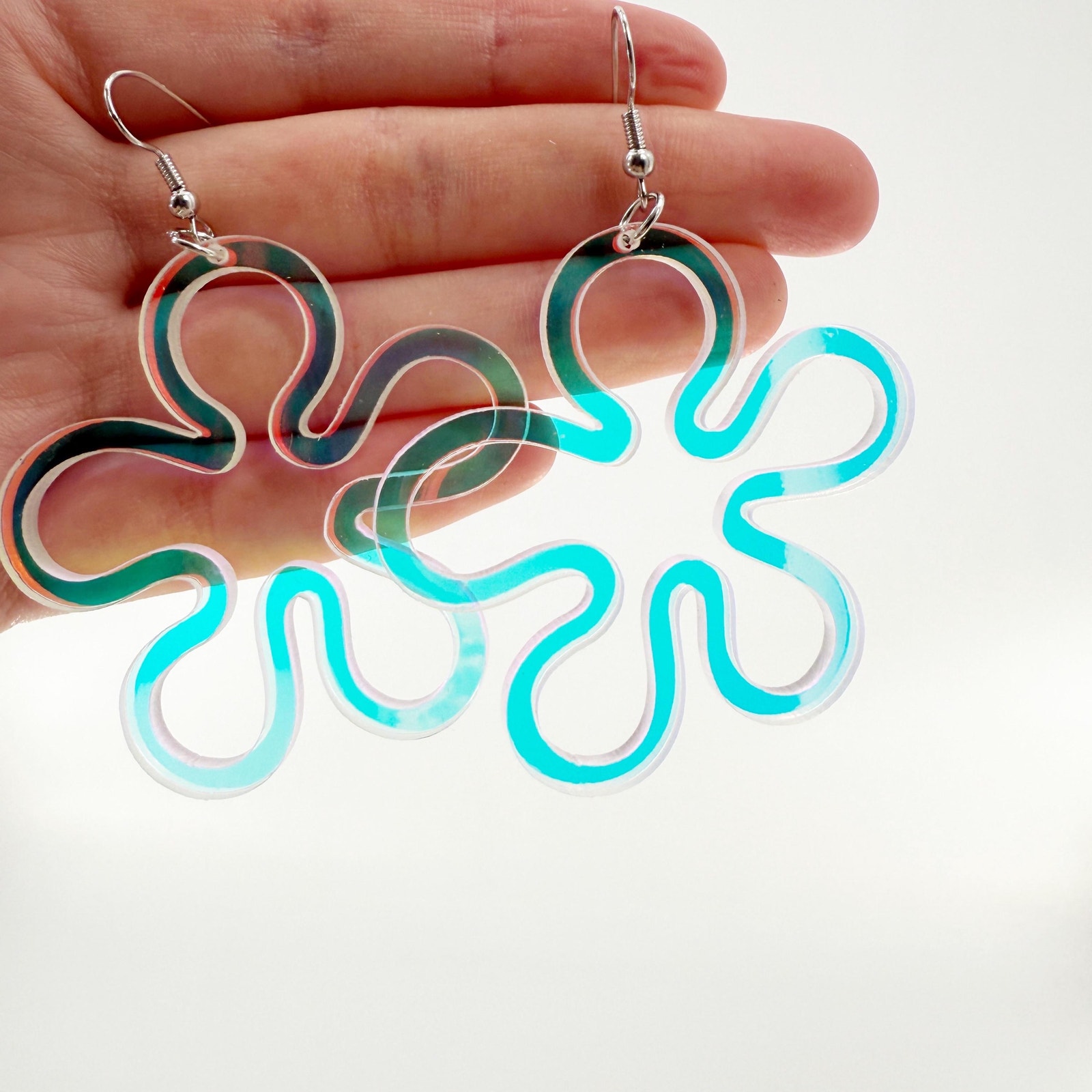 Iridescent Flower Earrings Flower Earrings Flower Earrings Fun Dangle Earrings